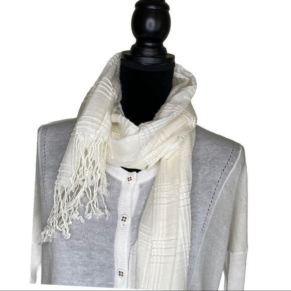 Christopher Banks Cream Scarf with fringe - Picture 1 of 9